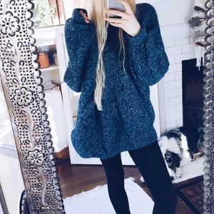 Blue Marled Chunky Cable Knit Sweater